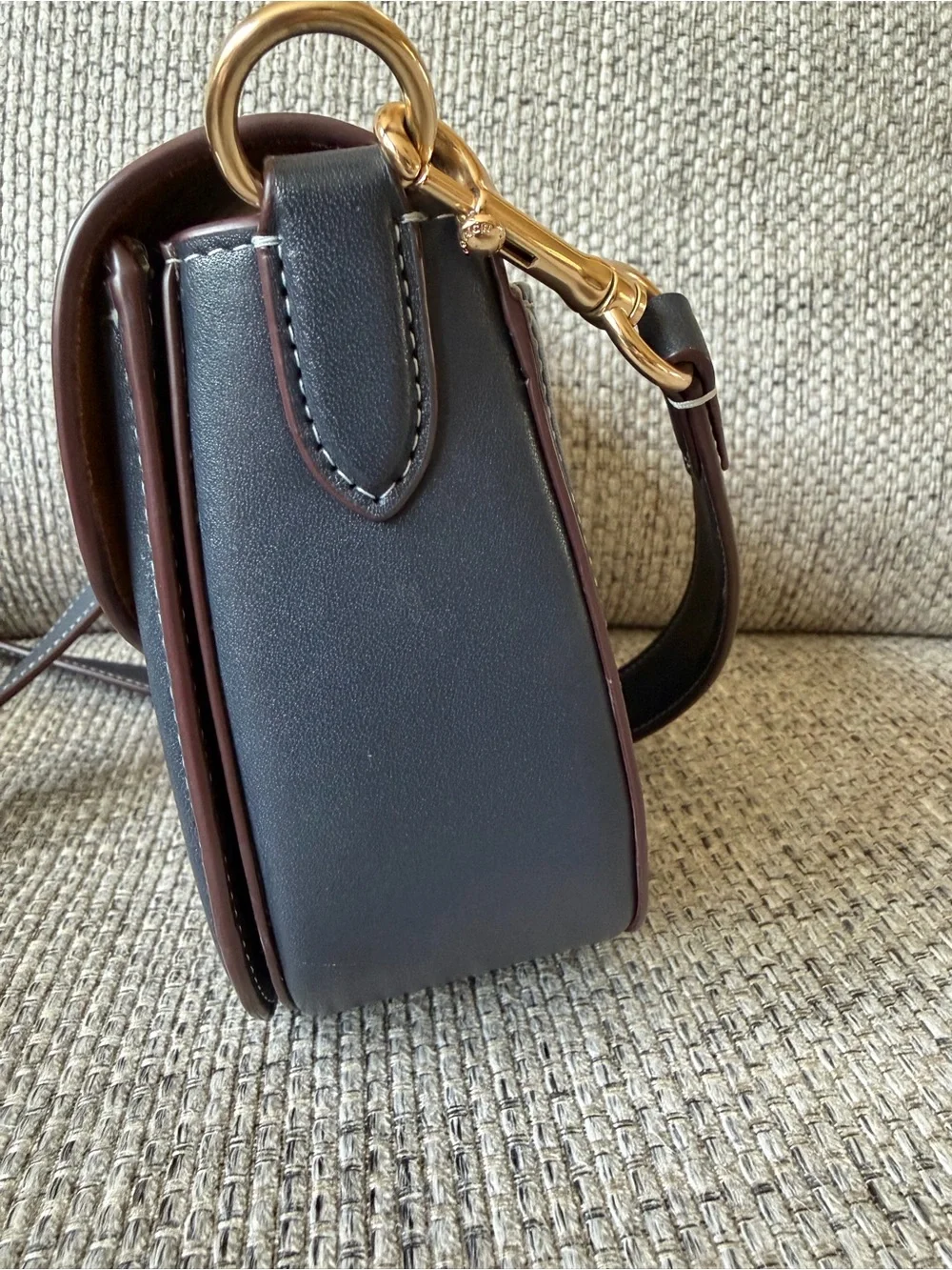 Coach Navy Signature Saddle Crossbody with Gold Hardware